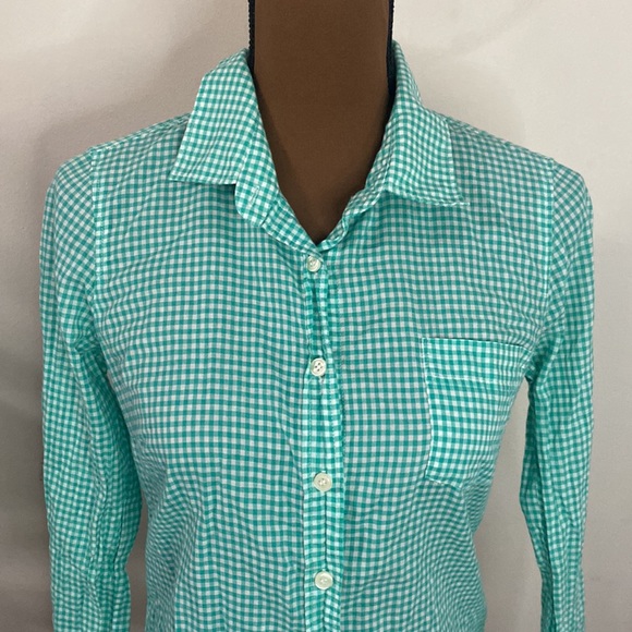 J Crew factory Gingham button down shirt green and white size XS - Picture 5 of 14